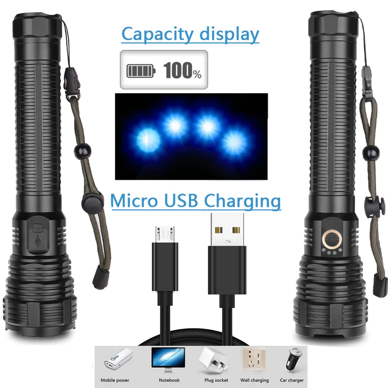Pocketman мощный светодиодный фонарик с подзарядкой от USB XHP70 фонарь