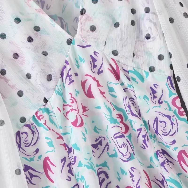 Женское белое платье в горошек с длинным рукавом и цветочным принтом | Женская