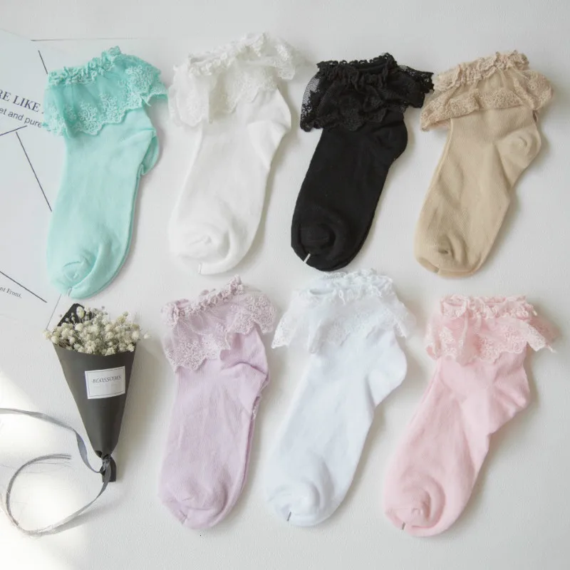 

Fashion Women Girls Lace Ruffle Frilly Ankle Socks Harajuku Lovely Cute Vintage Retro Floral Lady White Princess Wedding Dance