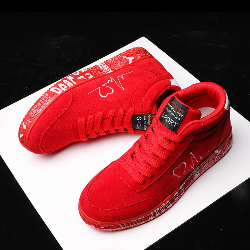 Fashion Printed Autumn Shoes Women High top Board Sneakers Comfortable Fabric Skate Trainers Shoes Men Red Sport Shoes Unisex