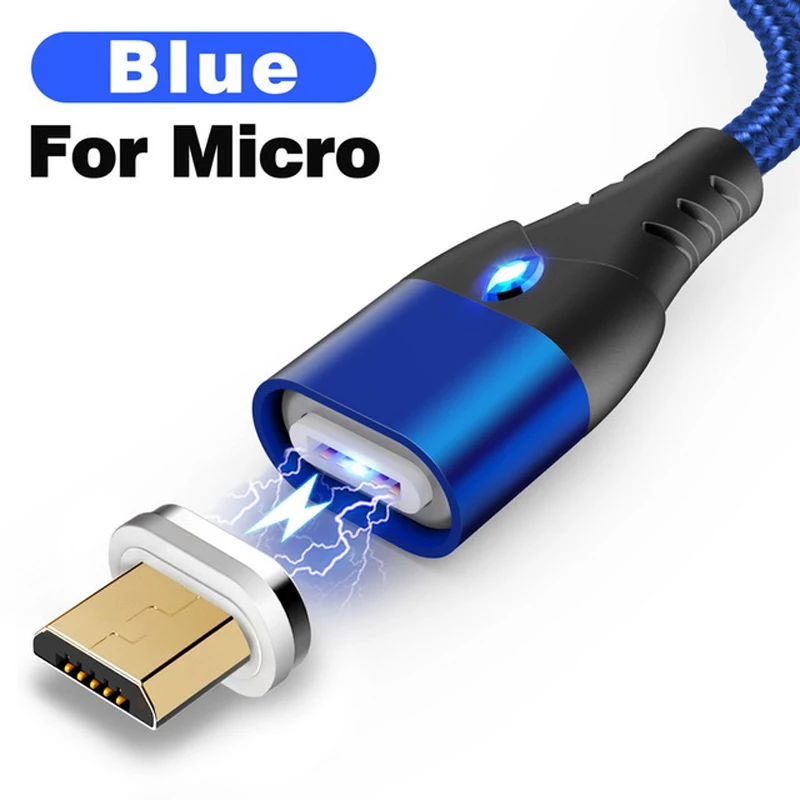 Micro Blue Магнитный кабель Venroii mi cro usb type C для samsung S8 S9 S10 Xiaomi mi 9 3A huawei P20 Быстрая зарядка type-C Магнитный зарядный шнур - Цвет: Micro Blue