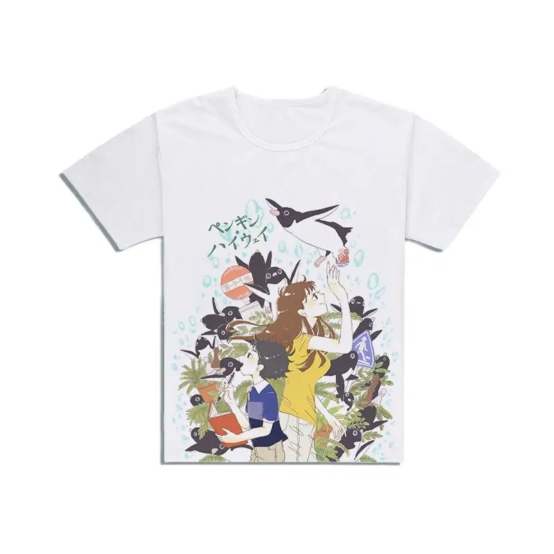 

Anime Penguin Highway T-Shirt Cotton Casual Penguin Highway Pygoscelis adeliae Casual T-Shirt Tee T Shirt