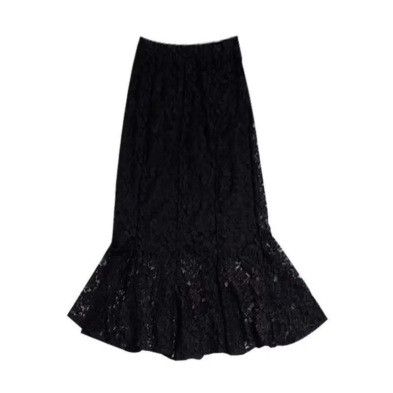 

Summer Women Skirt Lace Elegant Sexy Hollow High Waist Mermaid Midi Skirts 2021 Spring Black Jupe Femme Faldas Saia Y375
