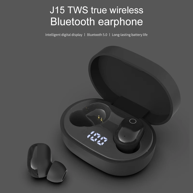 J15 TWS Беспроводные сенсорные Bluetooth наушники 5 0 со светодиодным цифровым дисплеем