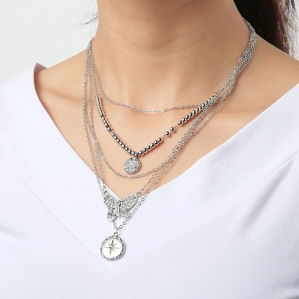 Многослойное ожерелье в богемном стиле с подвеской виде бабочки для женщин и