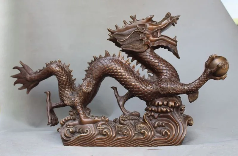 

Christmas 26" Old Chinese fengshui Lucky bronze zodiac Dragon beads Loong statue sculpture Halloween