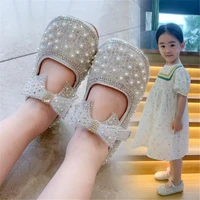 baby girls crystal princess shoes rhinestone pearl lovely bowknot silk mary jane shoes bling dress shoes kids leather shoes 2022