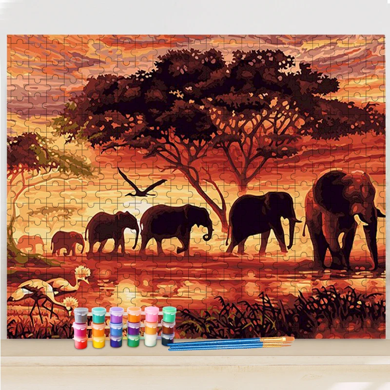 

GATYZTORY DIY Painting By Numbers Jigsaw Puzzle Elephant Canvas Drawing For Adult Animal Handpainted Gift Home Wall Art