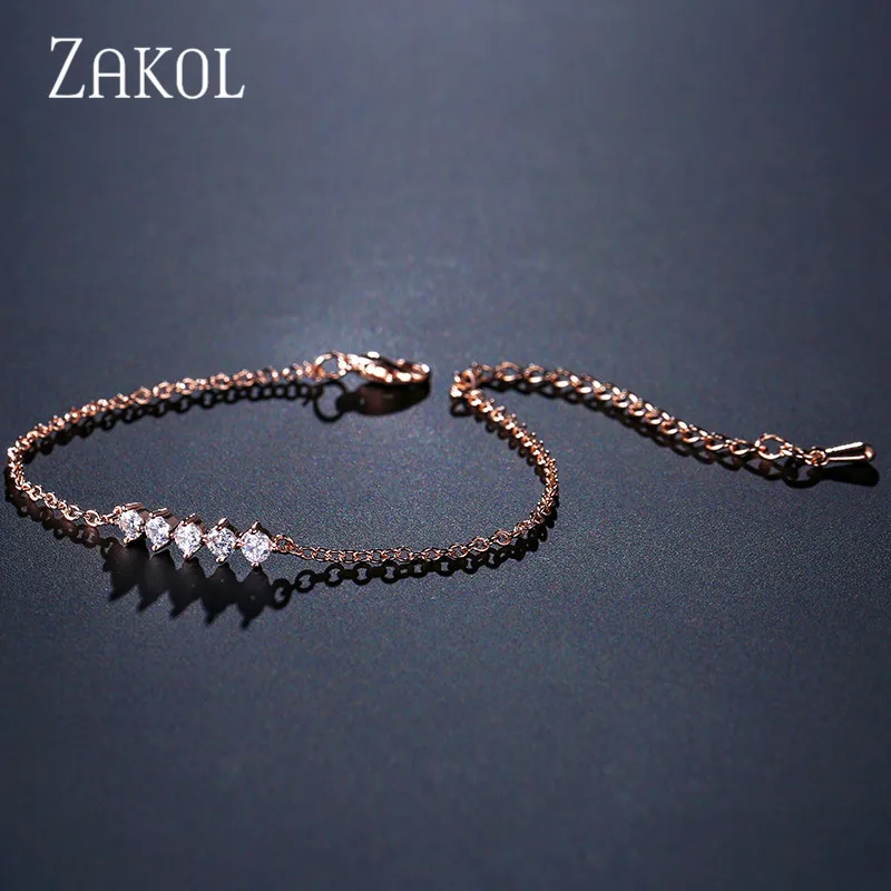 ZAKOL Модный Круглый микро мозаичный кубический цирконий цвета розового золота