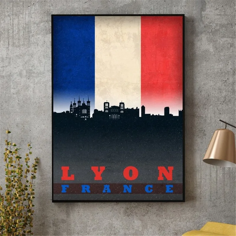 Lille Lyon Marseille Paris France flag city skyline poster canvas art prints home decor | Дом и сад