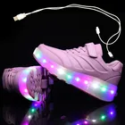 Кроссовки Детские с двумя колесиками, зарядка через USB, светящиеся ботинки-ролики, светодиодная обувь для мальчиков и девочек, 28-43