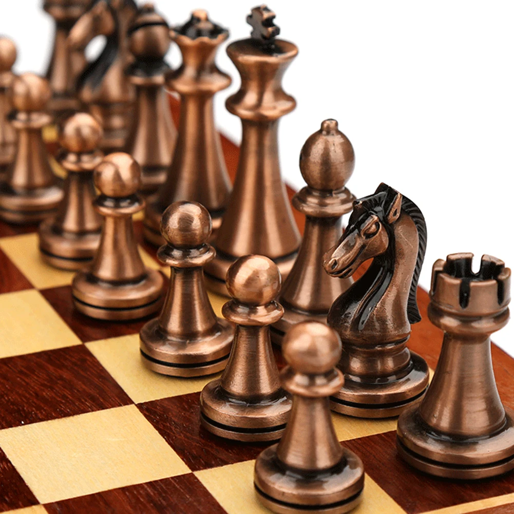 

Профессиональные шахматы 30*30 см, международные металлические складные настольные игры с деревянной коробкой, Детские и подарочные украшен...