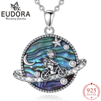 eudora 925 sterling silver astronaut necklace moon planet natural abalone jewelry simple fashion women gift