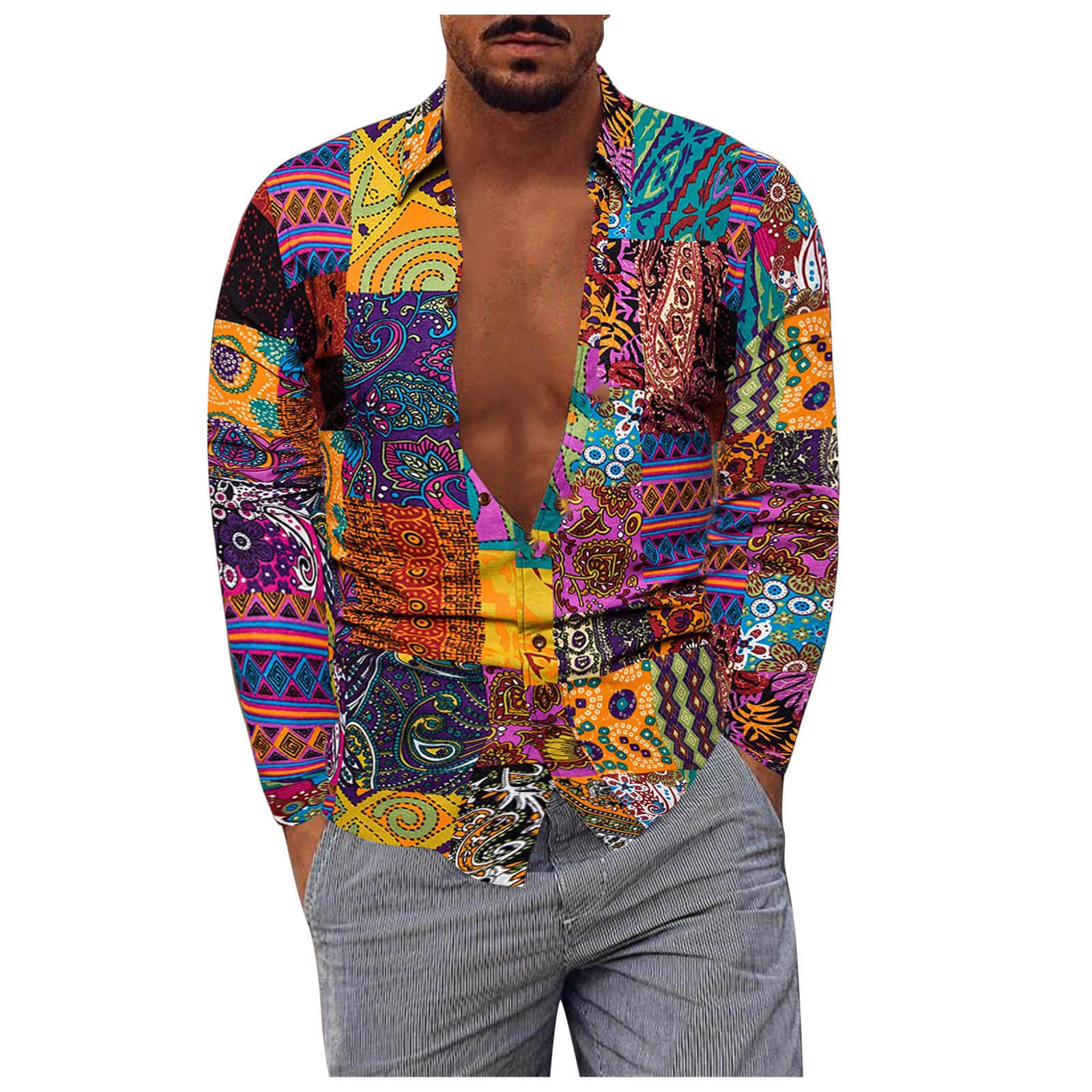 Рубашка мужская с отложным воротником модная винтажная одежда повседневная