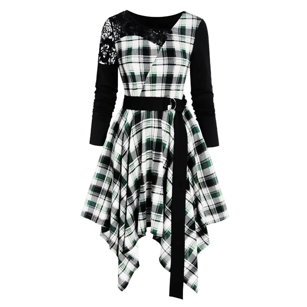 Готические платья с принтом в клетку винтажное осеннее 2020 Новое кружевное платье