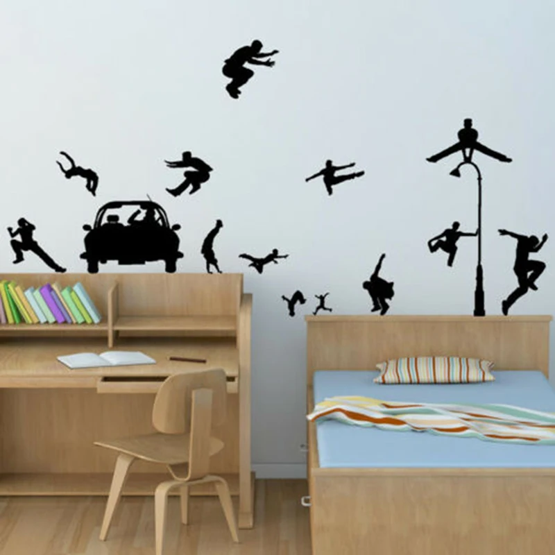 Паркур Спортивная виниловая наклейка на стену Экстремальный город Спорт
