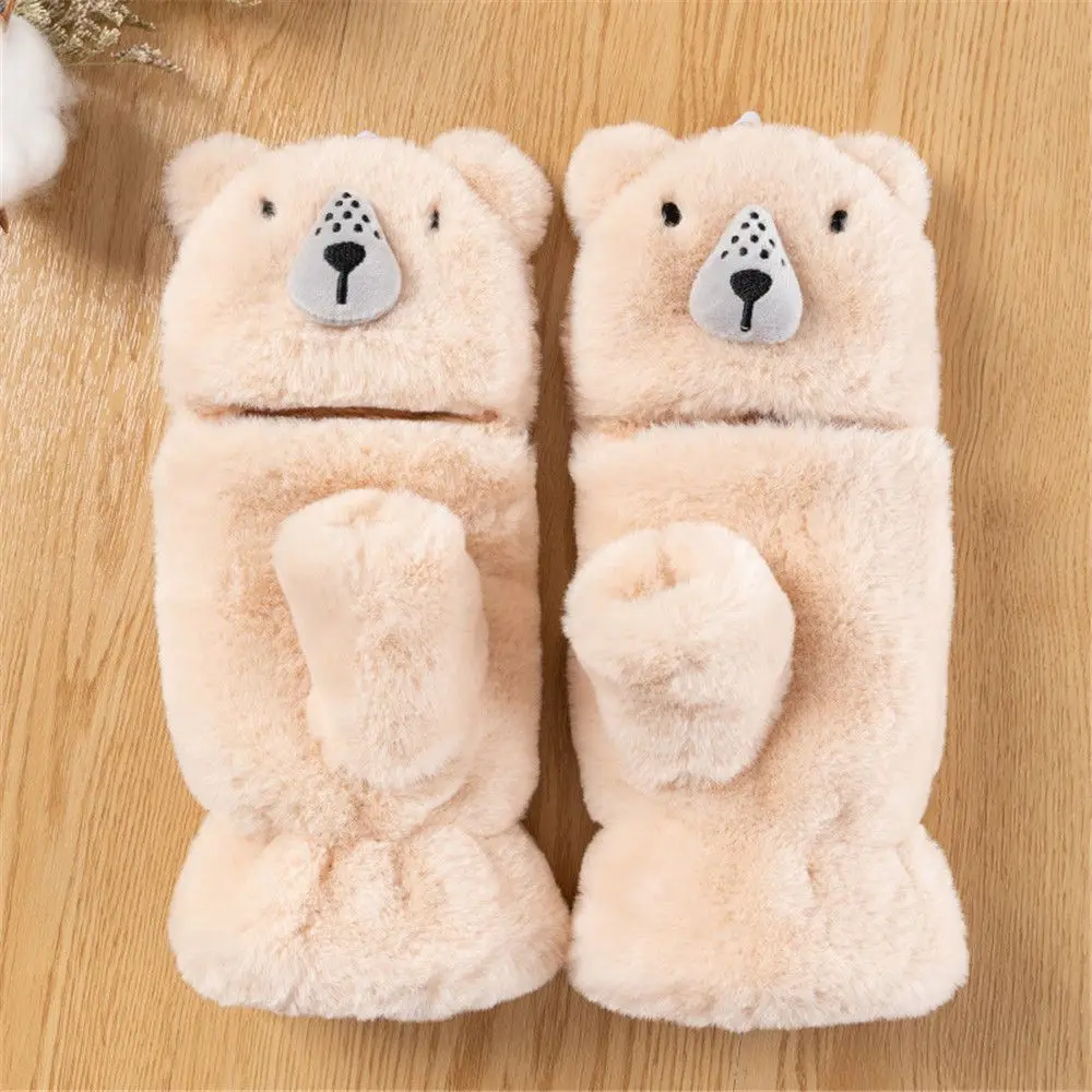 

Women Cute Animal Ear Winter Thicken Warm Plush Mittens Soft Fur Gloves