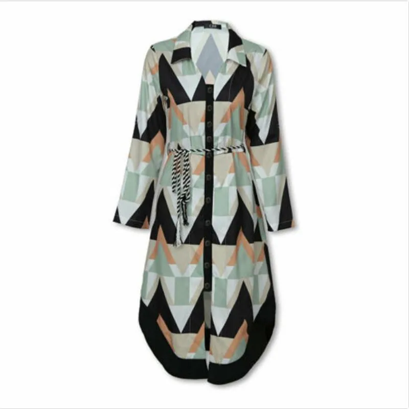 Women Long Maxi Dress Ladies Fashion Wave Print Asymmetrical Split Hem Sleeve Shirt Hot Selling Dresses Vestidos Verano | Женская одежда