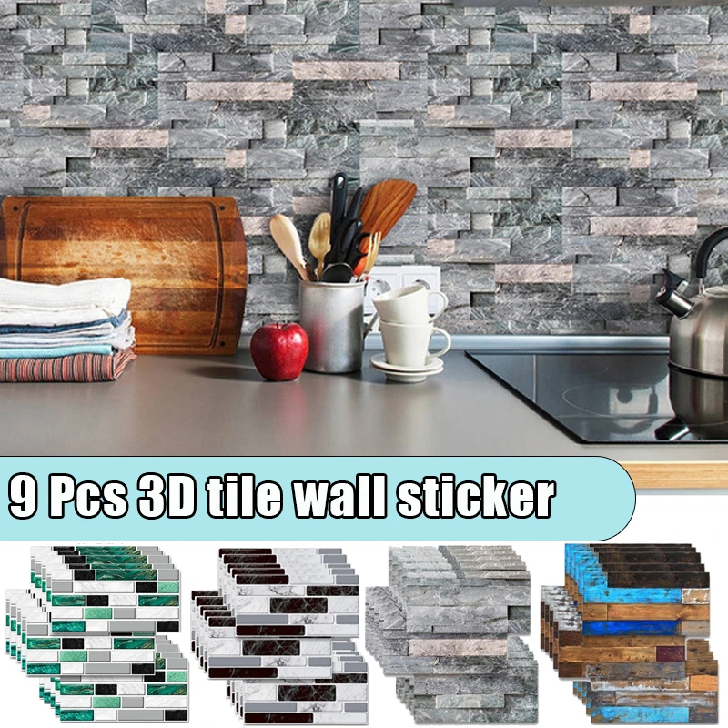 

9 Pcs/set Wall Sticker Brick Kitchen Bathroom Wallpaper Sticker for Living Room Kitchen Bedroom