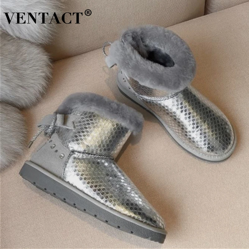 

VENTACT Size 34-43 Women Ankle Boots Winter Warm Shoes Thick Casual Daily 2022 Fashion Glossy Solid Color Lady Footwear