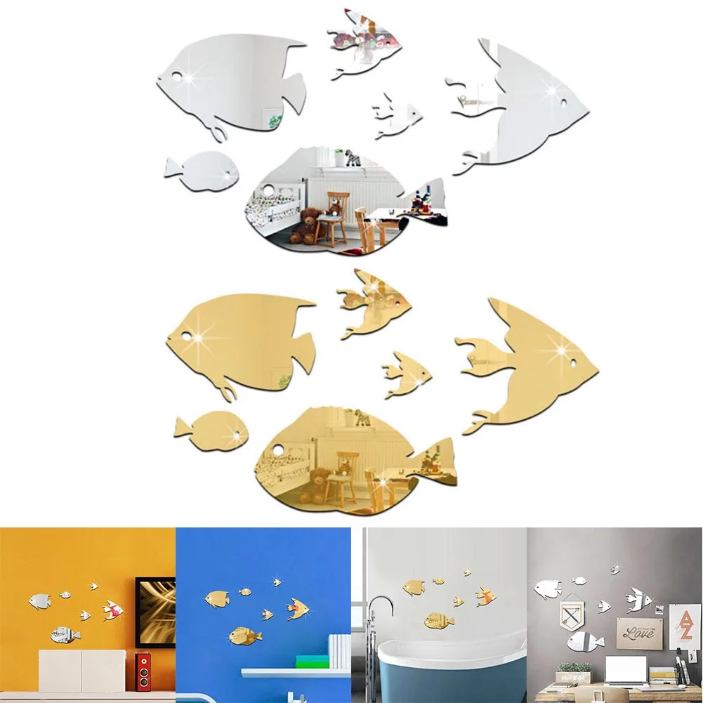6 Зеркало в форме рыбы набор декоративное зеркало акриловая Ванна Душ Туалет с