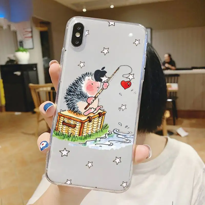 

cute cartoon animal funny Hedgehog Phone Case Transparent soft For iphone 5 5s 5c se 6 6s 7 8 11 12 plus mini x xs xr pro max