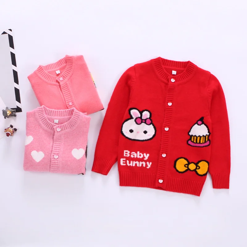 Spring Fall High Quality Cashmere Sweater for Kids Warm Cardigan Embroidery Cute Cartoon Girl Wool 90-140cm | Детская одежда и