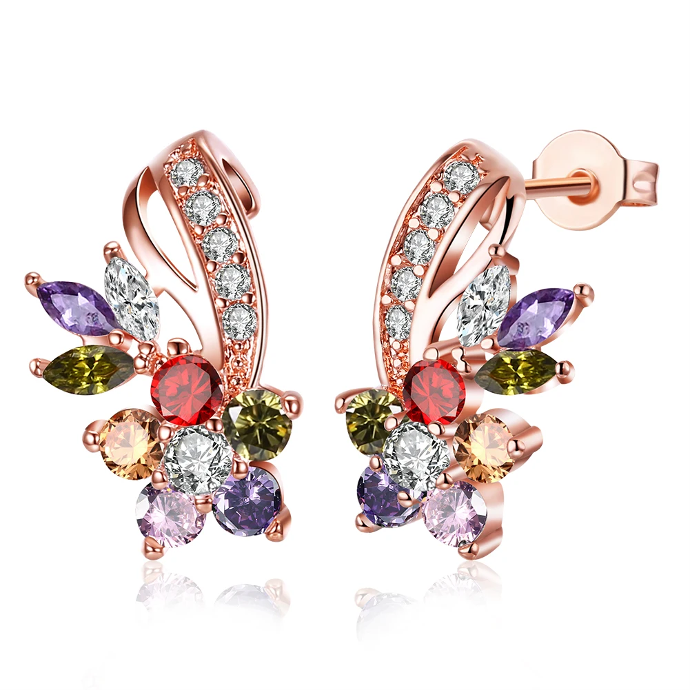 

ZEMIOR Romantic Flower Stud Earrings For Women Rose Gold Color Full Cubic Zirconia Earring Wedding Fashion Jewelry New Arrival