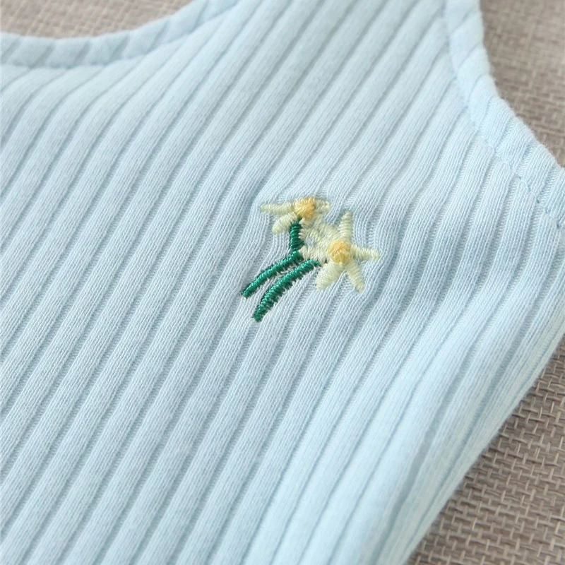 

2020 Women Cute Floral Embroidery Cotton Blue Blouse Sweet Lady Bow Drawstring Long Sleeve Cardigans Shirts With Sling Tops