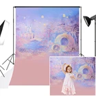 Фон для фотосъемки новорожденных девочек с изображением замка и торта