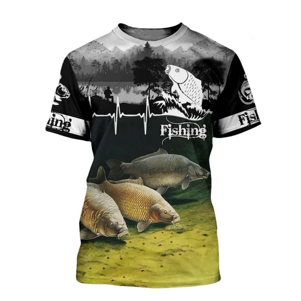 

Summer The Latest 2021 Fish Outdoor T-Shirt Men 3D Cool Print Fishing Men Short Tops 0collar Casual Men Fishing T-shirt Poissons