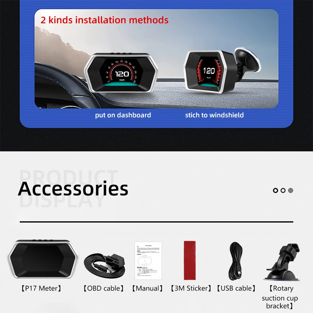

WIIYII Best Sale Multifunctional Smart Digital Meter HUD P17 Car OBD2 Navigation Head Up Display GPS Driving Time Auto meter
