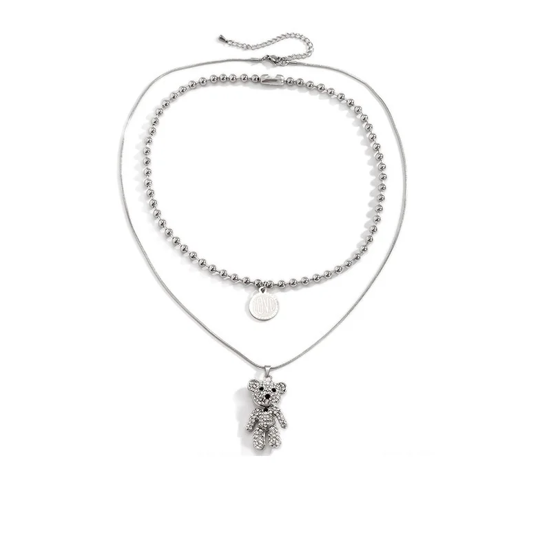 

POTCET Women's Stainless Steel Cute Bear Titanium Necklace Pendant Snake Bone Chain Geometric Fashion Hip Hop Party Jewelry