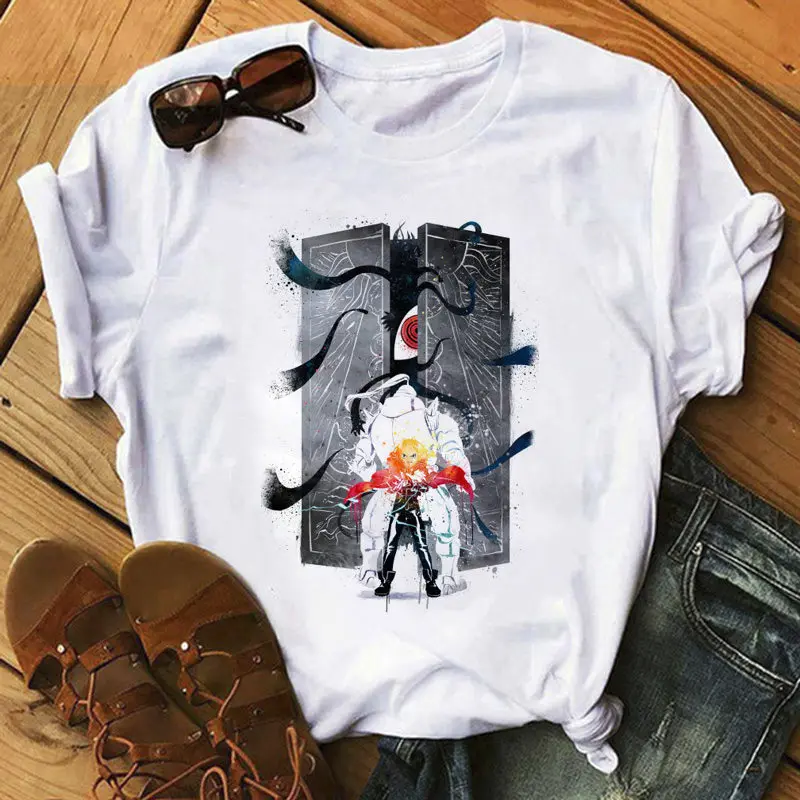 Fullmetal Alchemist T-shirt Female Harajuku Graphic Hip Hop 2020 Fun Japanese Cartoon O-Neck | Женская одежда