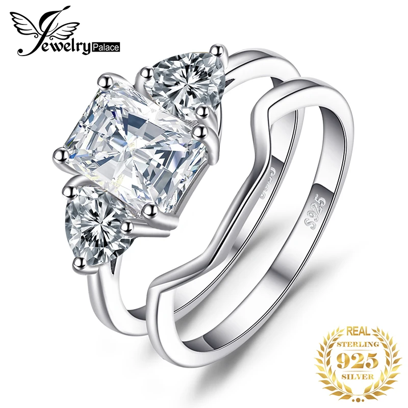 Jewelrypalace 2.7ct изумруды с цирконом 3 камень свадебные Кольца Комплект 925 серебро