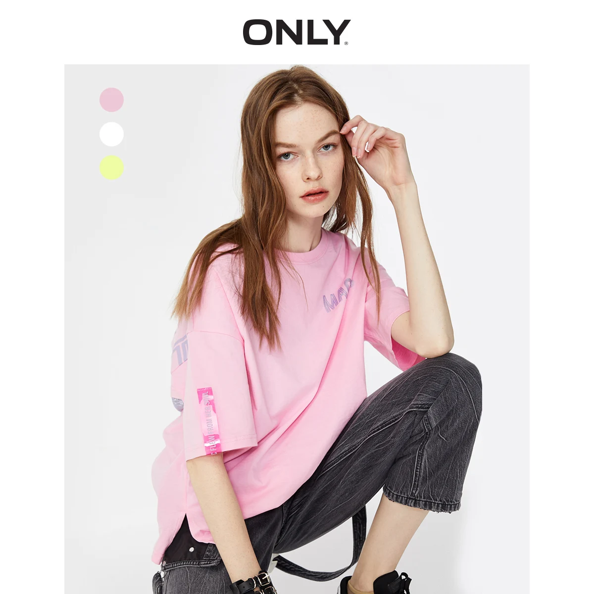 

ONLY summer new western style hollow out splicing letters design loose version to female | 120101545 half sleeve T-shirt