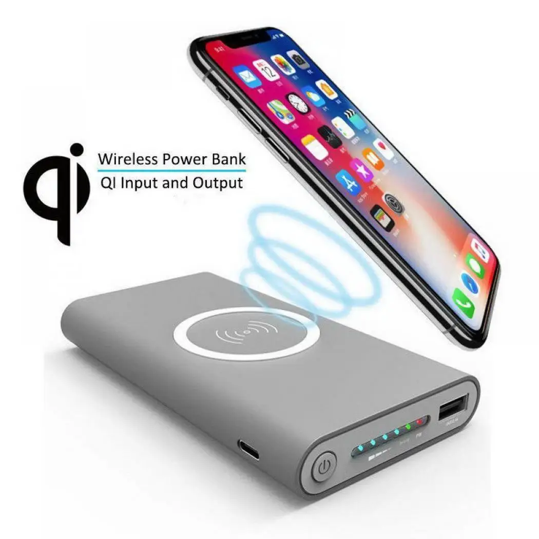Qi Беспроводное зарядное устройство 10000 мАч power Bank для iPhone samsung S8 S9 Xiaomi Внешний