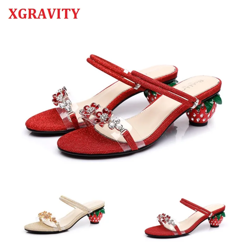 XGRAVITY 2020 весенние летние туфли женские модные сандалии с клубничным каблуком на