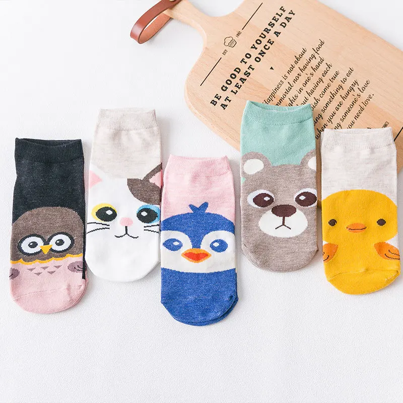 Новые весенне летние женские хлопковые носки лодочки короткие до лодыжки с милым