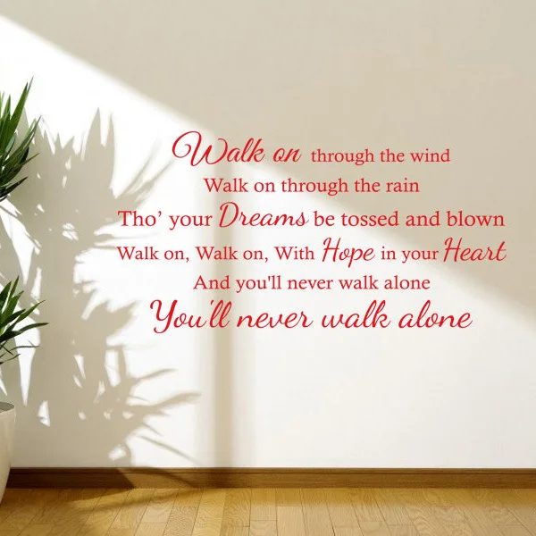 You'll never walk alone Lyrics Quote Wall Decal Liverpool Football Murals Boys Room Decorative Fooball Sticker WHJ019 | Дом и сад