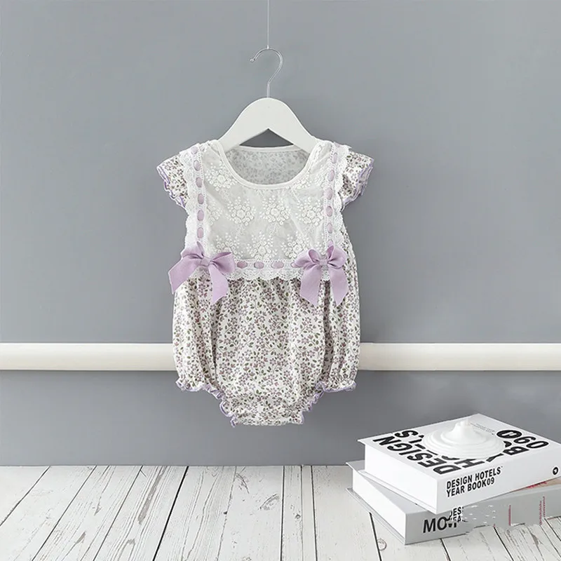 

Floral Newborn Girls Bodysuit One-pieces Baby Jumpsuits Cotton Baby Girl Clothes with Two Bows