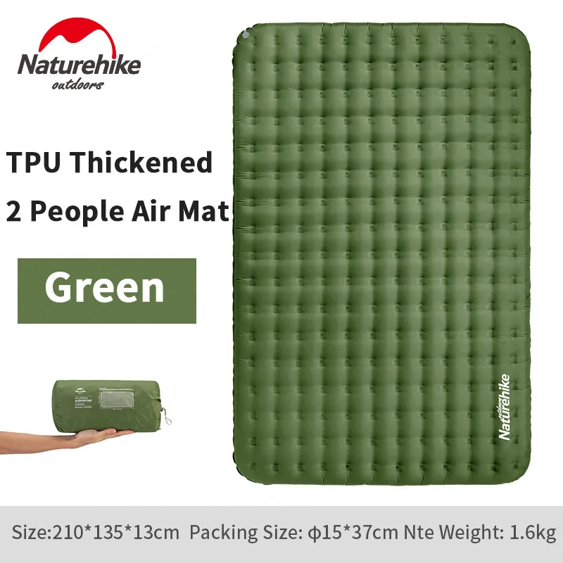 Green Naturehike ТПУ 13 см утолщенная надувная кровать Сверхлегкий Двойной походный коврик водонепроницаемый портативный надувной коврик для путешествий и пикника - Цвет: Green