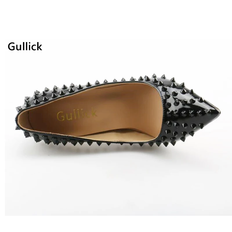 Черные туфли лодочки с заклепками на высоком каблуке 12 см острым носком без