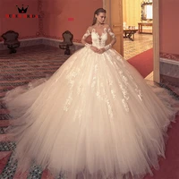 princess puffy skirt wedding dresses long sleeve tulle lace appliques luxury bridal gown 2022 new design custom made ds18