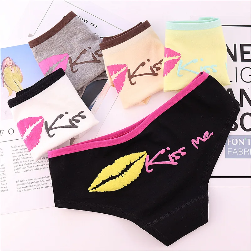 Новые модные женские модные сексуальные хлопковые трусики с принтом губ Kiss Me, трусы, трусики, нижнее белье