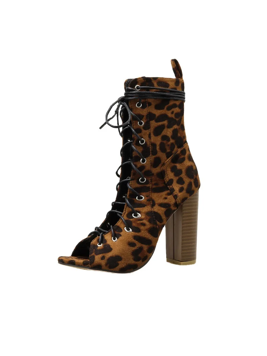 

High heels leopard lace up Roman Sandals Size 35-42