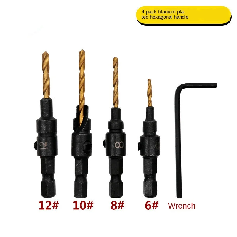 

4Pcs set HSS Woodworking Titanium Countersink Drill Bit Set 1/4 Quick change Hex Shank Screw Carpentry Reamer Chamfer Mill