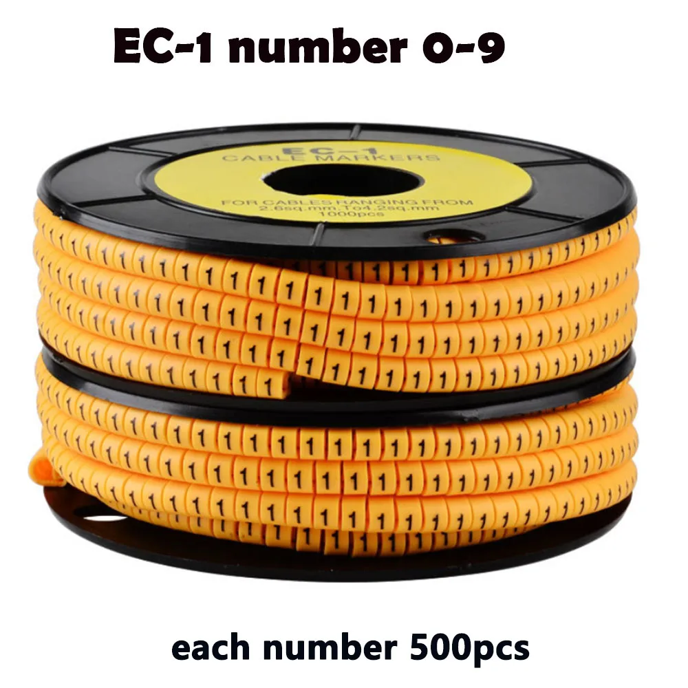 5000-3000 шт. желтый цвет Кабельные маркеры микс номер EC-0 EC-1 EC-2 EC-3 Маркер кабельной проводки номер 0 до 9 ПВХ материал проводов маркер - Цвет: EC-1-yellow-5000pcs