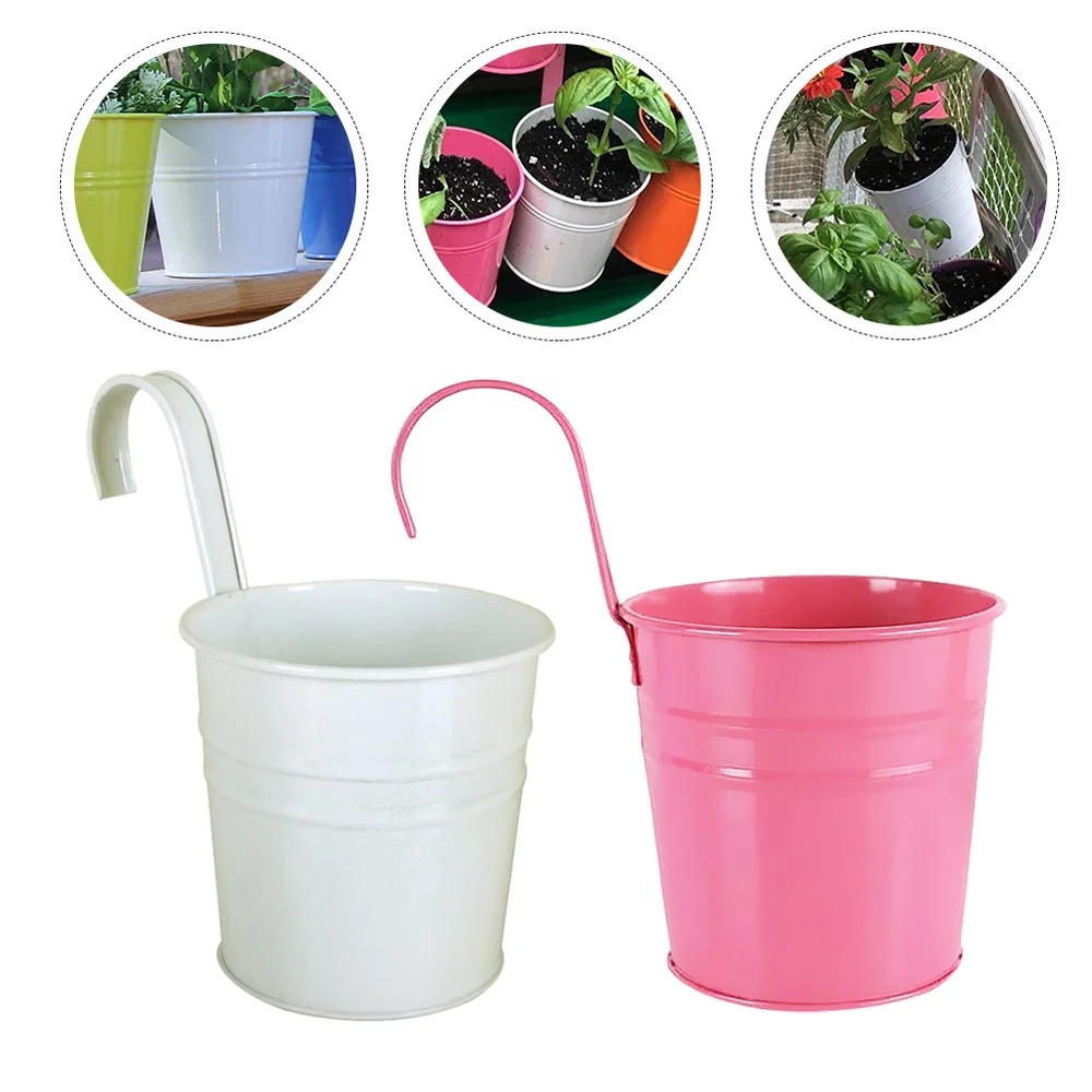 

2pcs Iron Flower Buckets Flower Hanging Bucket Decorative Plant Buckets