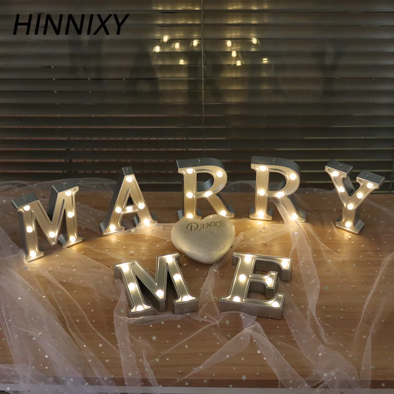 Hinnixy, 26 букв, светодиодный, серебристый, декоративный, Ночной светильник, алфавит, на батарейках, для дня рождения, вечеринки, Ночной светильник, подарок на день Святого Валентина